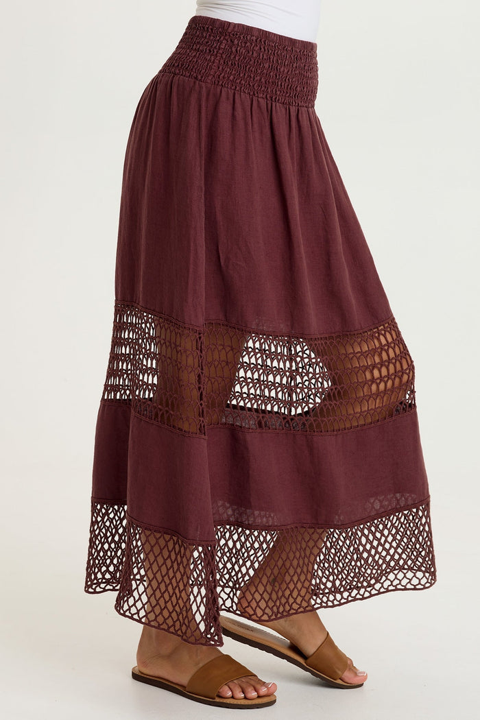 XCVI Fola Tiered Linen Crochet Skirt