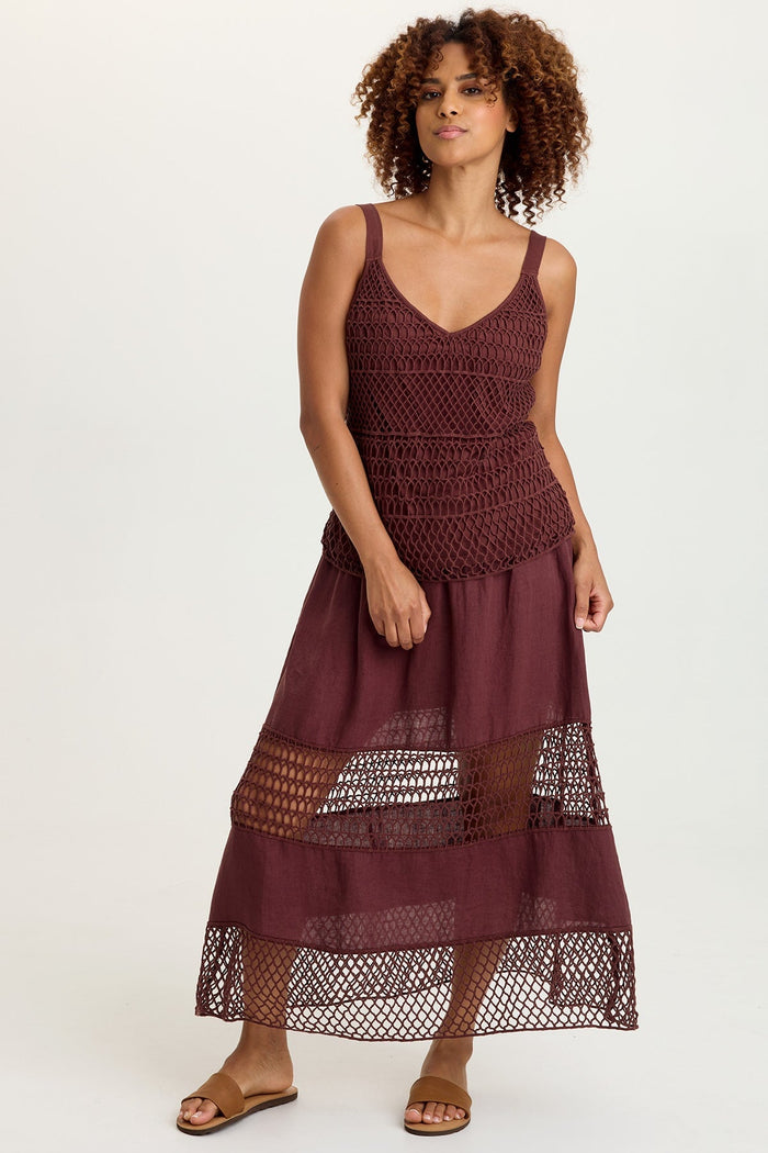 XCVI Fola Tiered Linen Crochet Skirt