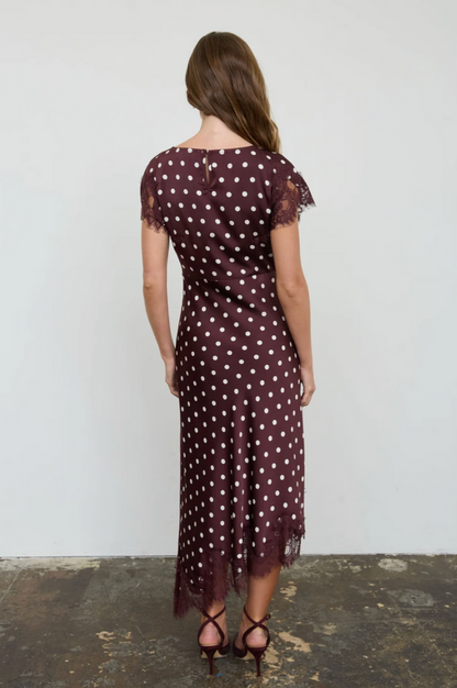 Forever Young Maroon Polka Dot Lace Midi Dress