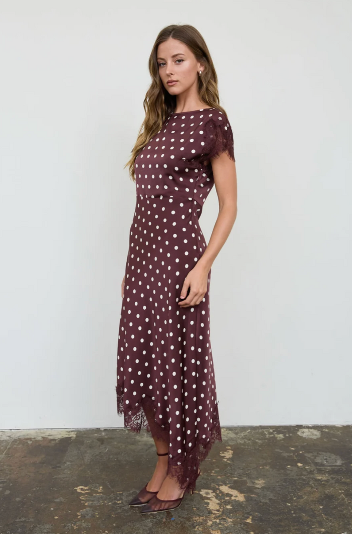 Forever Young Maroon Polka Dot Lace Midi Dress