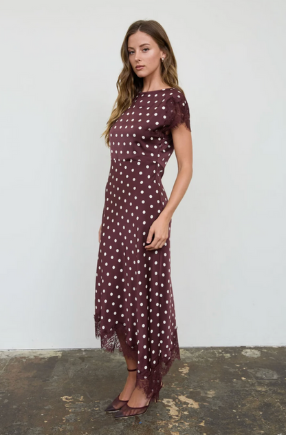 Forever Young Maroon Polka Dot Lace Midi Dress
