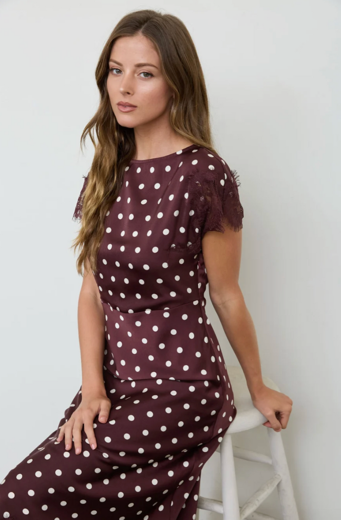 Forever Young Maroon Polka Dot Lace Midi Dress