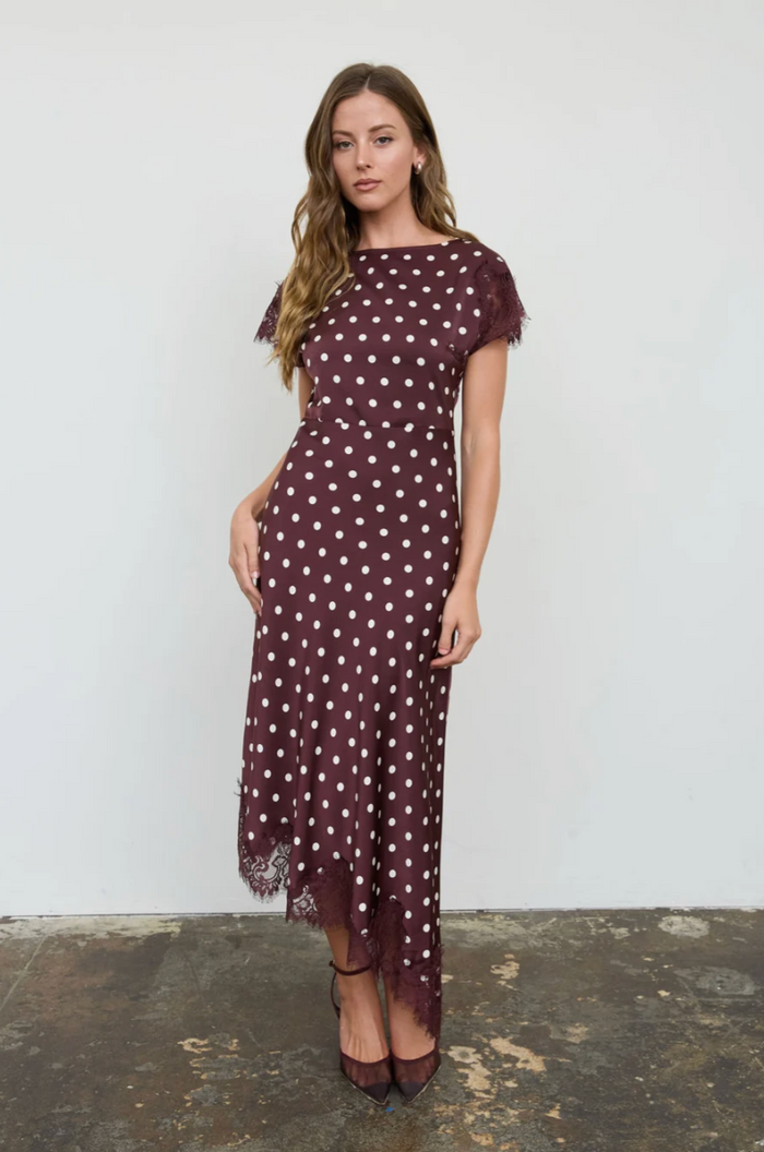 Forever Young Maroon Polka Dot Lace Midi Dress