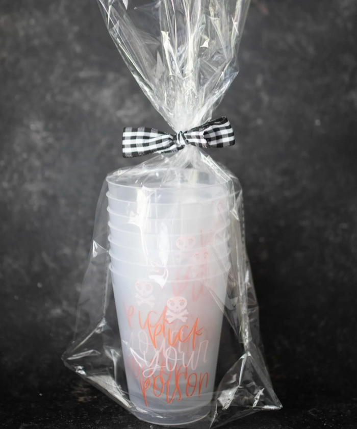 Frosted "Pick Your Poison" Stadium Cups, Set of 8 (16 Ounces)
