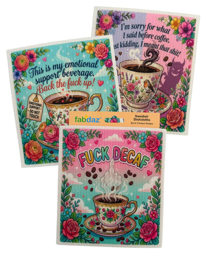 Funny Coffee Sayings - Set of 3 - Swedish Dishcloths - Wholesale