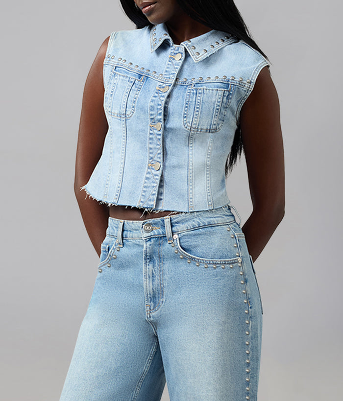 GABBIE-SWB Cropped Denim Vest