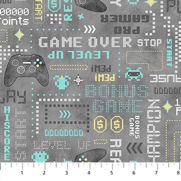 Gaming Zone Gamer Quotes Gray Fabric, Northcott