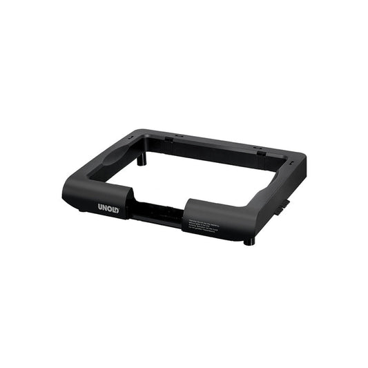 Schwarzer rechteckiger Kunststoffrahmen mit abgerundeten Kanten, vorne links mit der Aufschrift „Unold“, dient als Gehäuse/Einsatz für BARBECUE-GRILL Black Rack 58550, Zubehör oder Standfuß, fotografiert vor weißem Hintergrund.