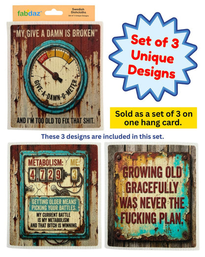Getting Older Sayings - Set of 3 - Swedish Dishcloths - Wholesale