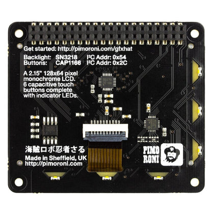 GFX HAT - 128x64 LCD Display with RGB Backlight and Touch Buttons by Pimoroni - The Pi Hut