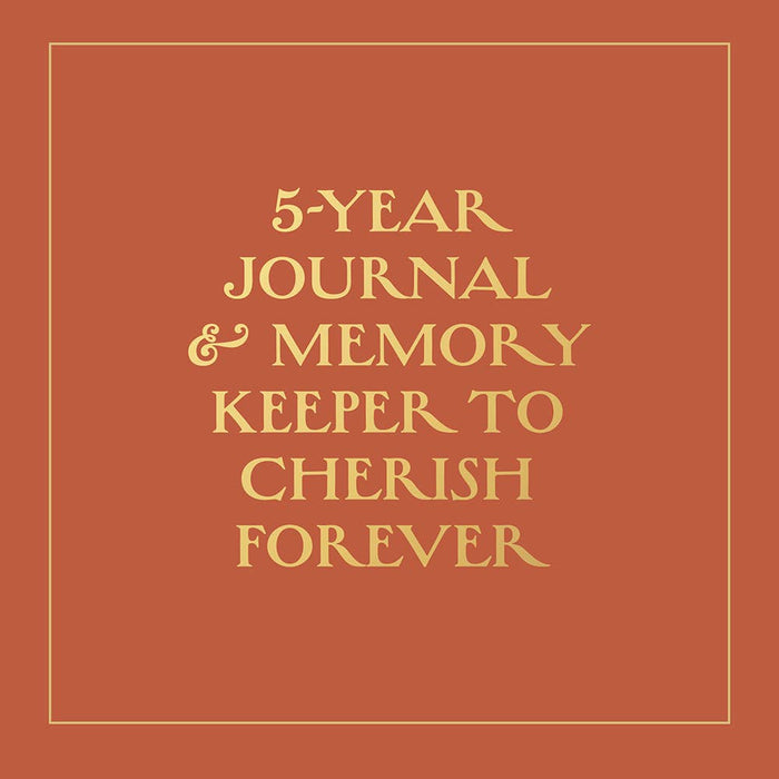 Red book cover with gold text '5-Year Journal & Memory Keeper to Cherish Forever'