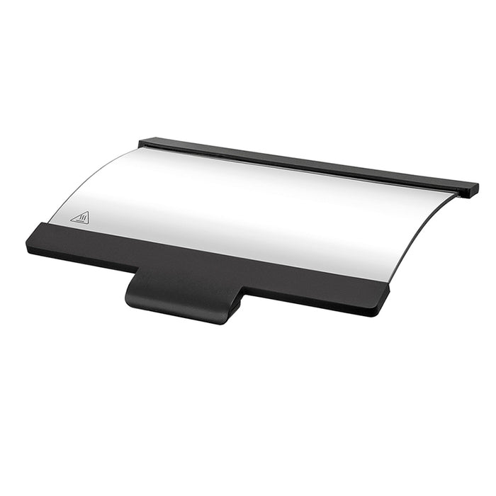 Der Unold Glas-Deckel für BARBECUE-GRILL Edel 58535 ist ein rechteckiger, gebogener Glasdeckel mit schwarzem Rahmen und integriertem Sockel, der Ihren Grill während des Grillens abdeckt und schützt.