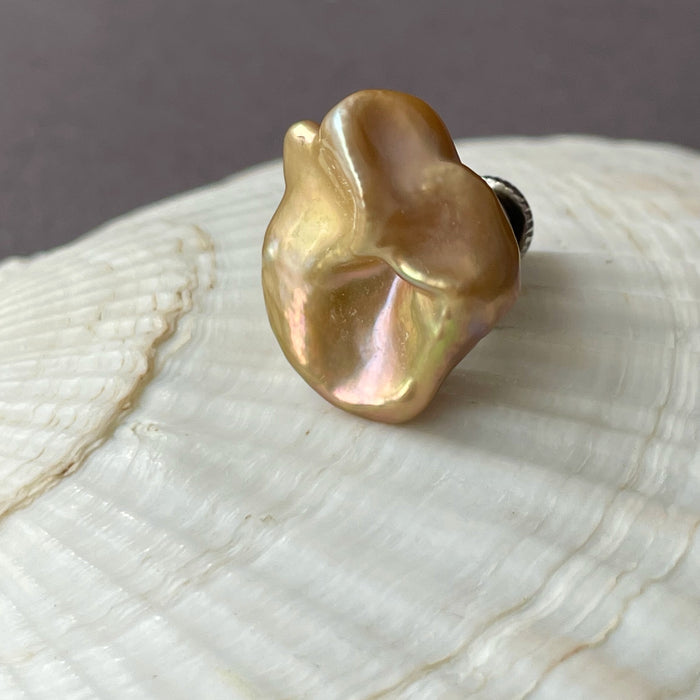 Golden Chinese fresh water keshi pearl Tie Tack / Brooch