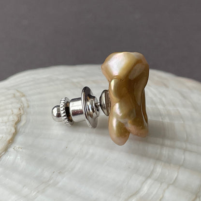 Golden Chinese fresh water keshi pearl Tie Tack / Brooch