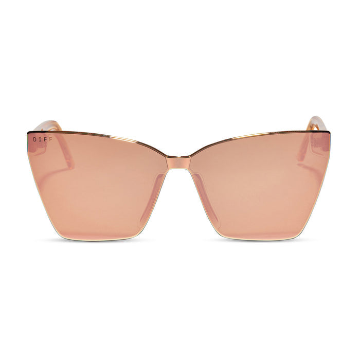 diff eyewear goldie cat eye sunglasses with a apricot crystal frame and peach mirror lenses front view