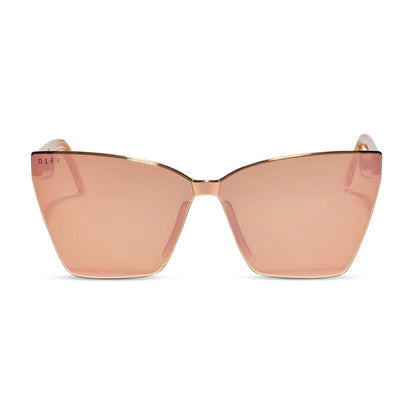 diff eyewear goldie cat eye sunglasses with a apricot crystal frame and peach mirror lenses front view