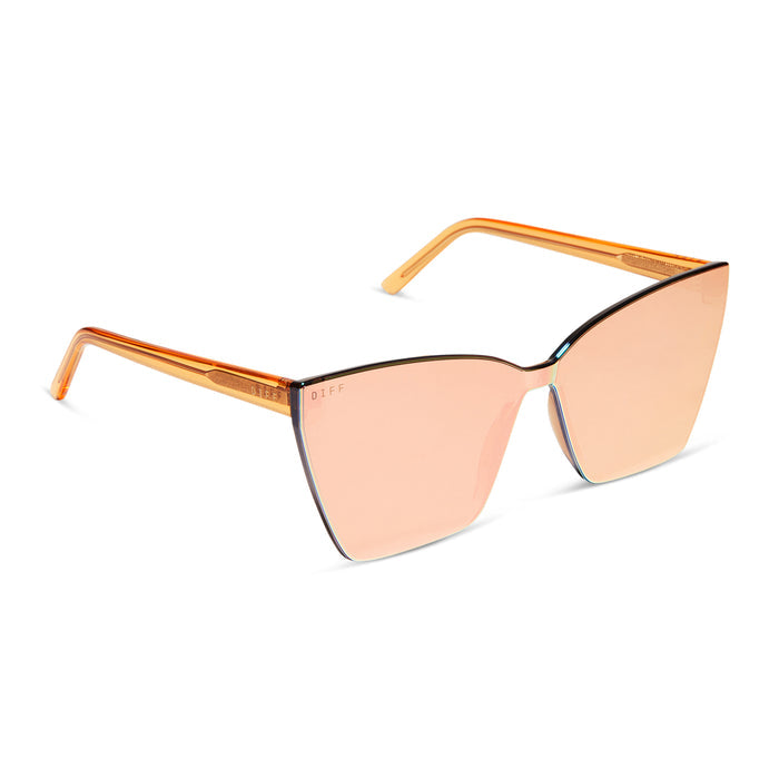 diff eyewear goldie cat eye sunglasses with a apricot crystal frame and peach mirror lenses angled view