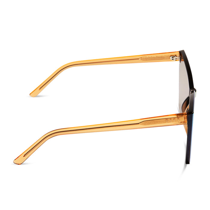 diff eyewear goldie cat eye sunglasses with a apricot crystal frame and peach mirror lenses side view