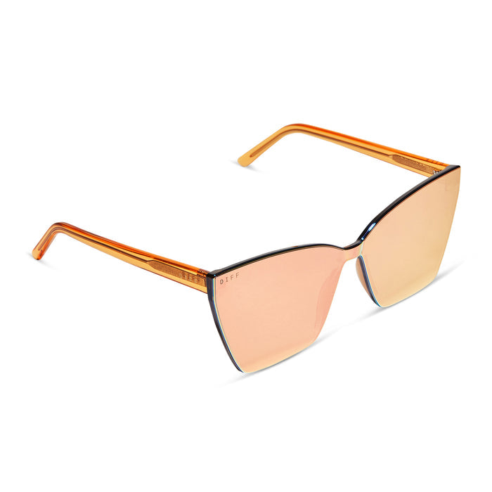 diff eyewear goldie cat eye sunglasses with a apricot crystal frame and peach mirror lenses detailed view