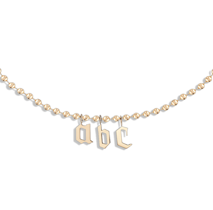 Gothic Initial Chain Necklace - 18k gold filled ball chain with gothic letter charm