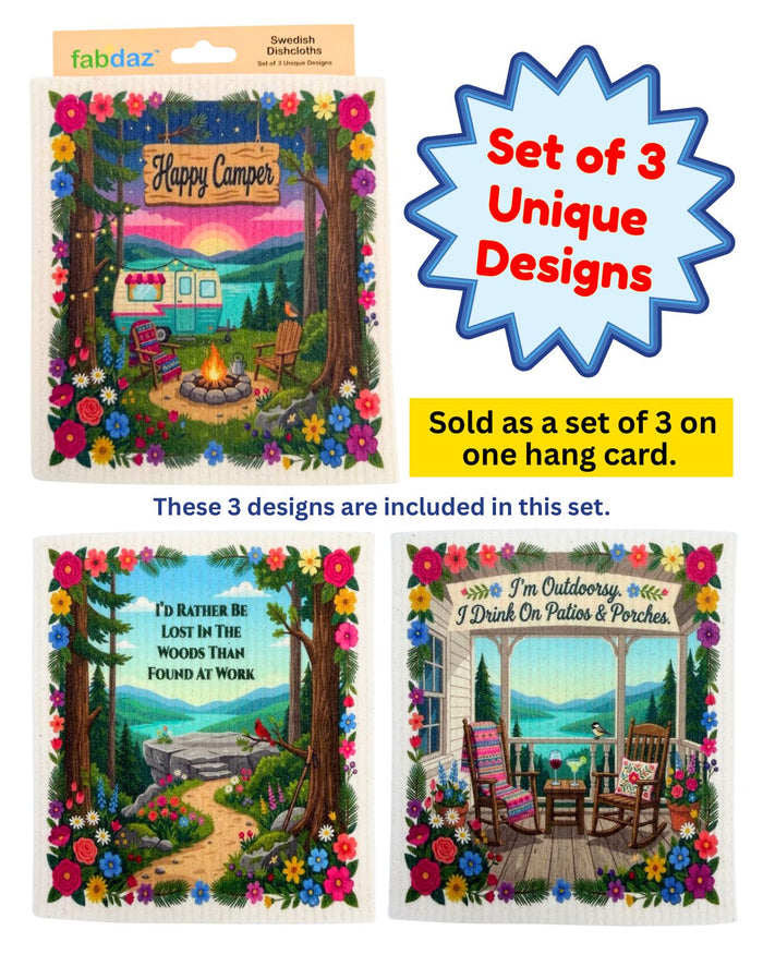 Great Outdoors Theme - Set of 3 - Swedish Dishcloths - Wholesale