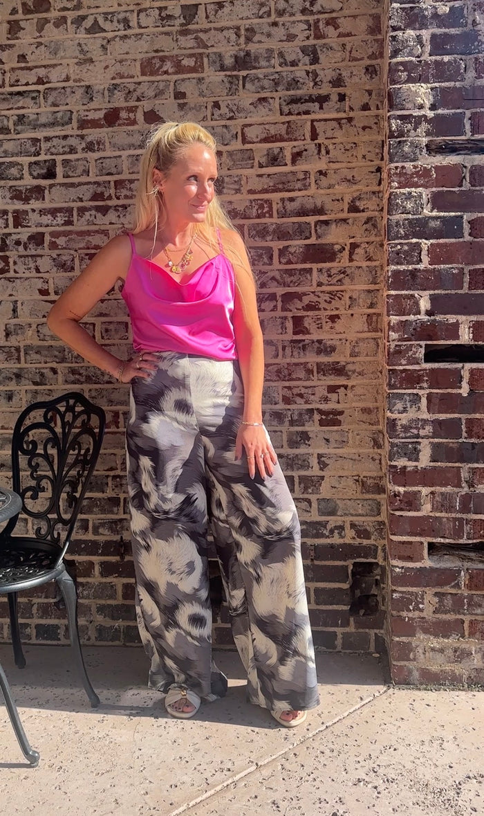 Grey Watercolors Printed Wide Leg Pants