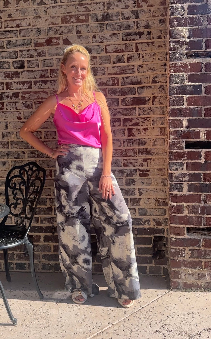 Grey Watercolors Printed Wide Leg Pants