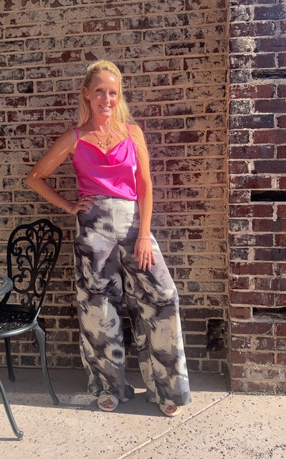 Grey Watercolors Printed Wide Leg Pants