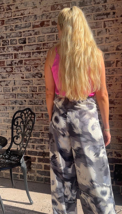 Grey Watercolors Printed Wide Leg Pants