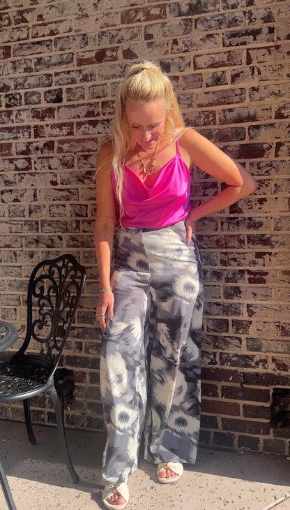 Grey Watercolors Printed Wide Leg Pants