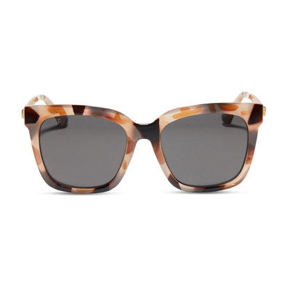 diff eyewear hailey square sunglasses with a cream tortoise frame and solid grey lenses front view