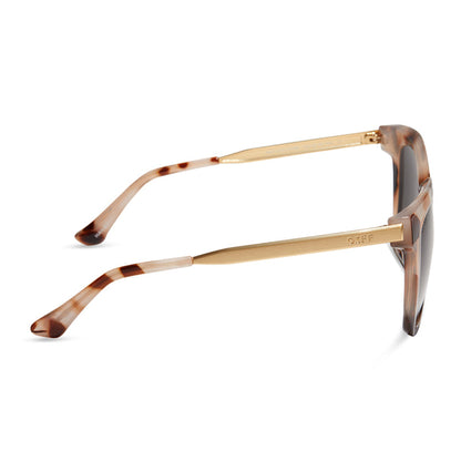 diff eyewear hailey square sunglasses with a cream tortoise frame and solid grey lenses side view