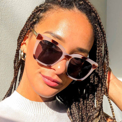 customer content - roset wearing hailey cream tortoise grey sunglasses