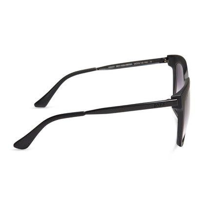 diff eyewear hailey square sunglasses with a matte black frame and grey gradient sharp lenses side view