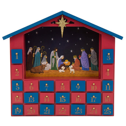 Handcrafted Wooden House Nativity Countdown Calendar With Drawer