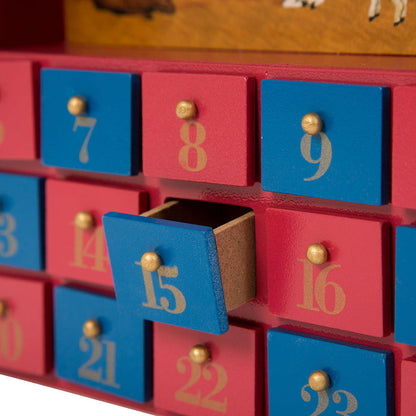 Handcrafted Wooden House Nativity Countdown Calendar With Drawer