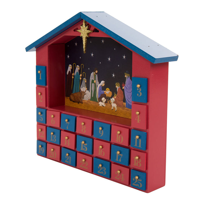 Handcrafted Wooden House Nativity Countdown Calendar With Drawer