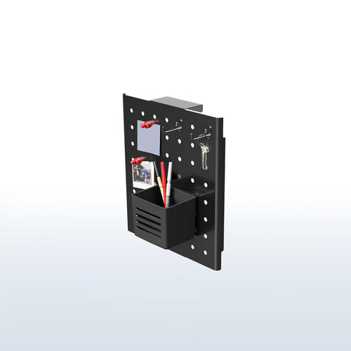 Hanging pegboard for office, home, school, workshop, and more with flexible placement options. Accessories included and zero assembly required!