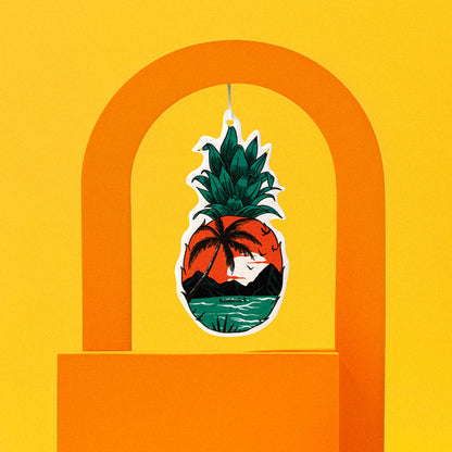 Lifestyle image of a car freshener in an abstract scene