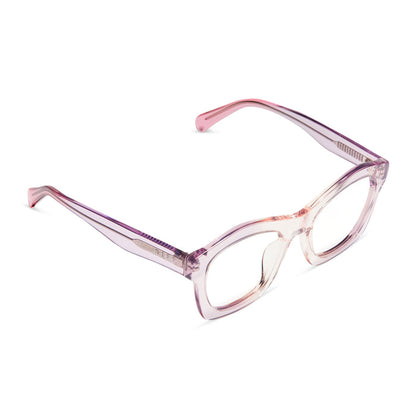 diff eyewear hayden square glasses with a rose ombre acetate frame and prescription lenses detailed view