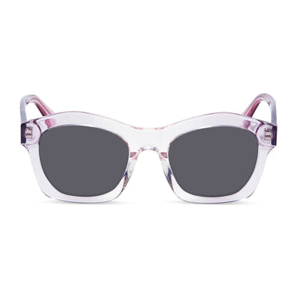 diff eyewear hayden square prescription sunglasses with a rose ombre acetate frame and grey prescription lenses front view