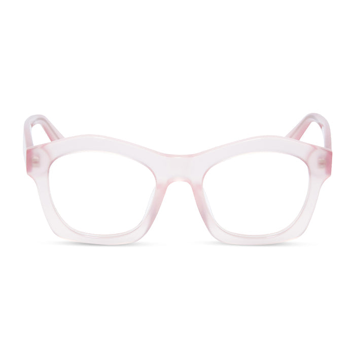 diff eyewear hayden square glasses with a rose tea pink acetate frame and prescription lenses front view