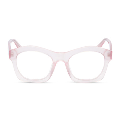 diff eyewear hayden square glasses with a rose tea pink acetate frame and prescription lenses front view