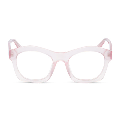 diff eyewear hayden square glasses with a rose tea pink acetate frame and prescription lenses front view