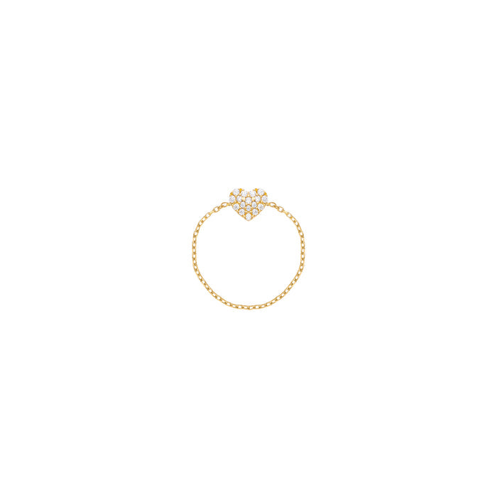Heart Chain Ring in 18k Yellow Gold