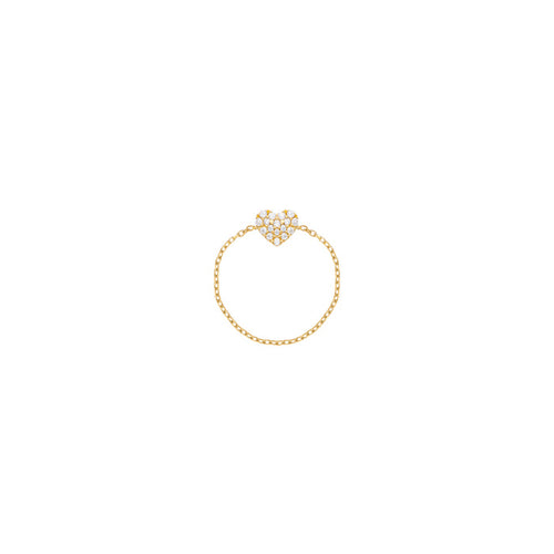Heart Chain Ring in 18k Yellow Gold