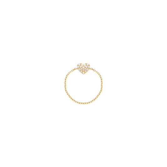 Heart Chain Ring in 18k Yellow Gold
