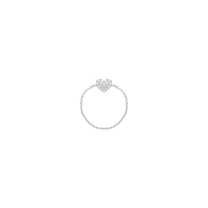 Heart Chain Ring in 18k White Gold