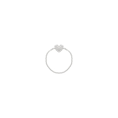 Heart Chain Ring in 18k White Gold