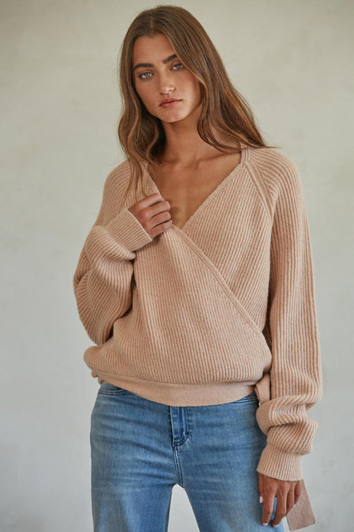 Heartfelt Wrap Sweater Top - Blush